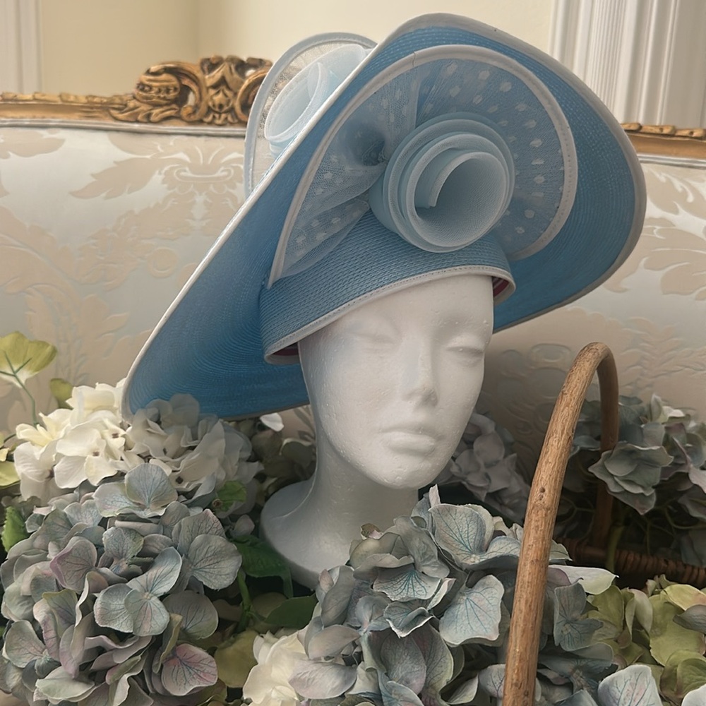 Gorgeous light blue summer church hat, Kentucky derby hat - Picture 10 of 13